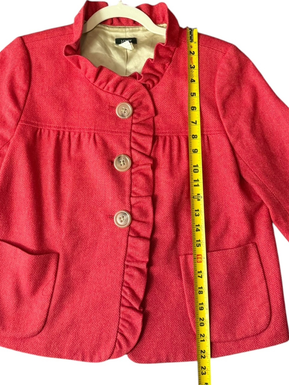 J.Crew Y2K Fiona Wool Herringbone Ruffle Jacket Rhubarb Red Size 6 FA08 - Picture 9 of 13